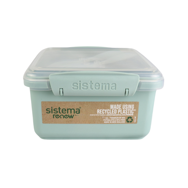 Sistema Renew Recycled Lunch Box - Leak-Proof Food Storage Container with Cutlery Set, 1.2L, BPA-Free