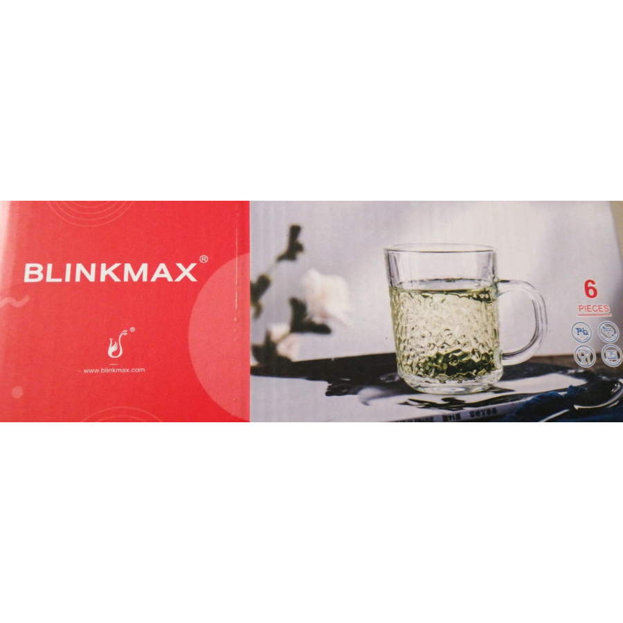 Blinkmax Textured Glass Tea Mugs Set - Elegant 6-Piece Set, Durable Glass Cups with Handles