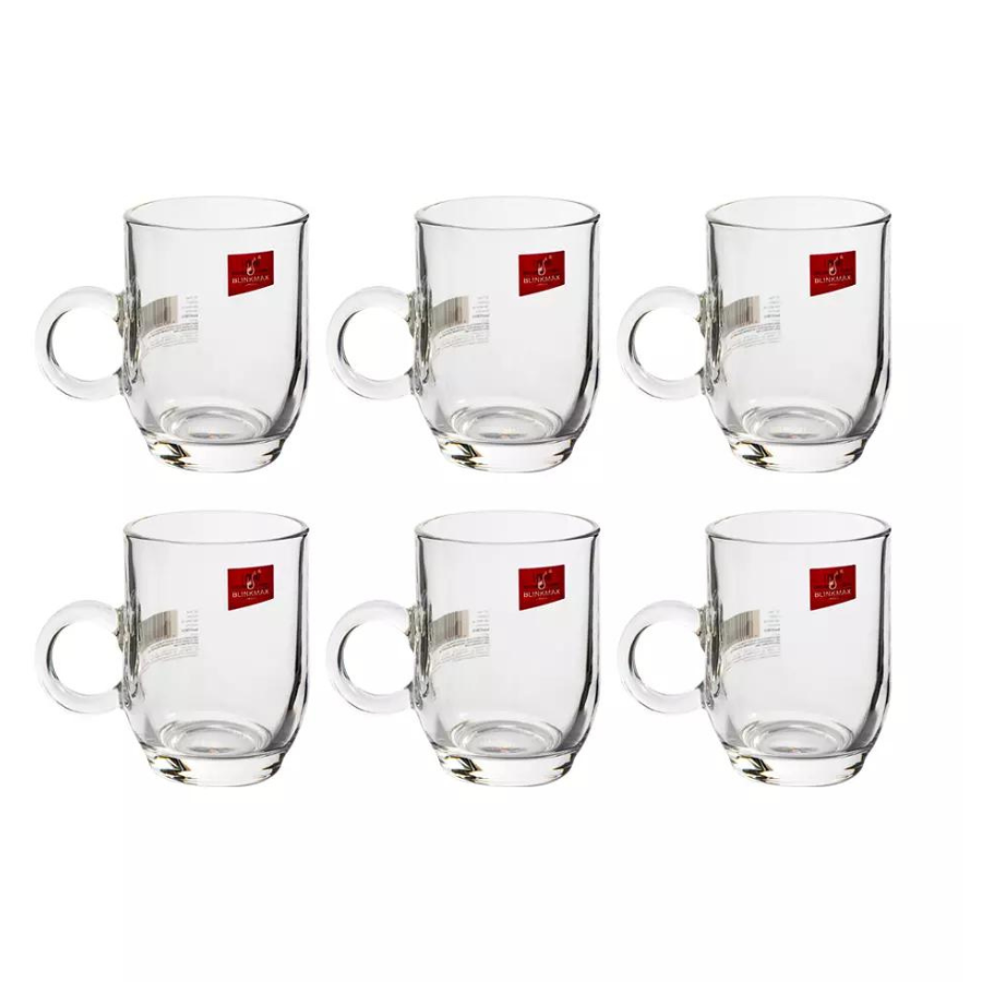 Blinkmax Transparent Glass Mug Set - 6-Piece, Ideal for Tea, Coffee, and Hot Beverages