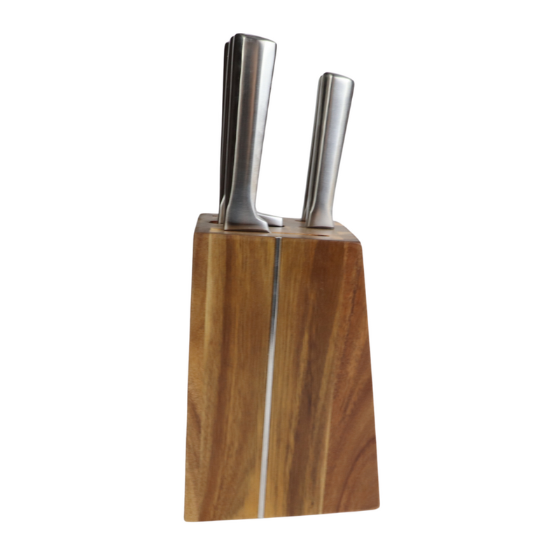 Stainless Steel Knife Set With Wooden Block - 5-Piece Including Cleaver