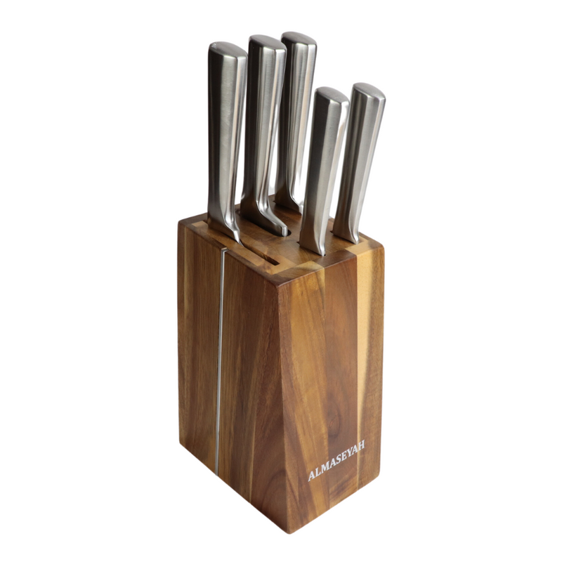 Stainless Steel Knife Set With Wooden Block - 5-Piece Including Cleaver