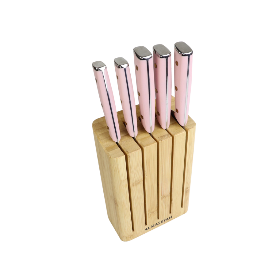 Stylish Colorful Knife Set With Bamboo Block - 5 Essential Knives For Your Kitchen