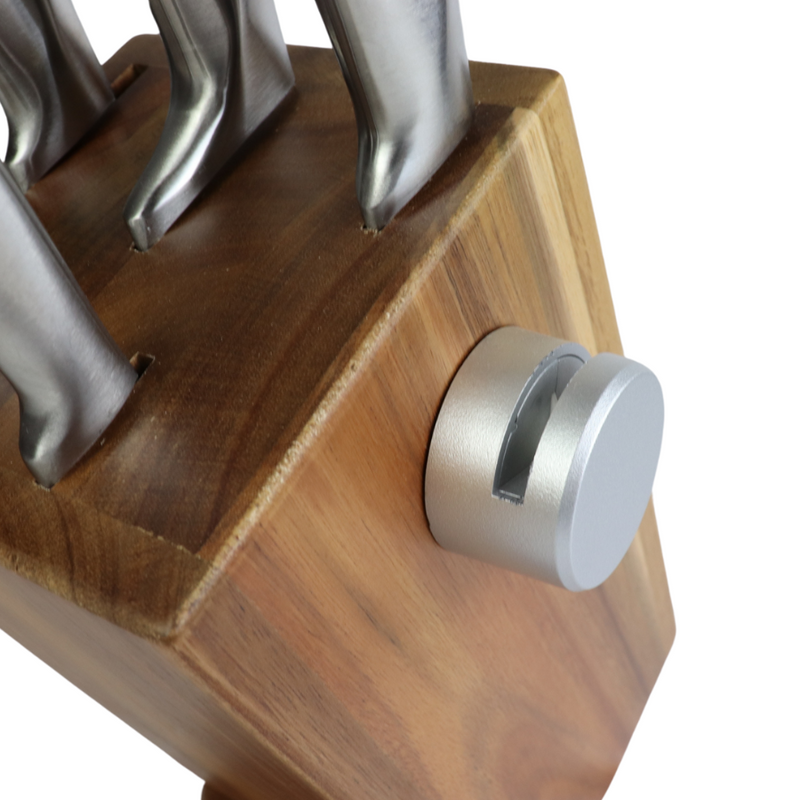 Contemporary Stainless Steel Knife Set With Elegant Block - 5 Essential Knives For Your Kitchen