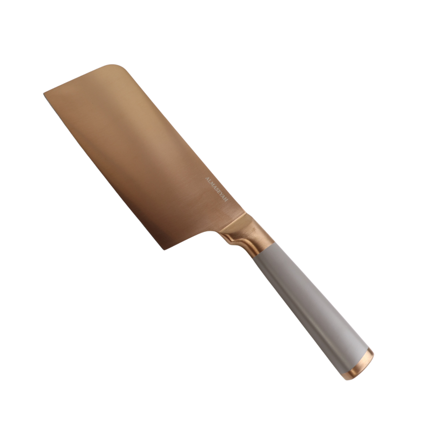 Chic Gray And Gold Knife Set With Elegant Bamboo Block - 5 Essential Knives For Your Kitchen