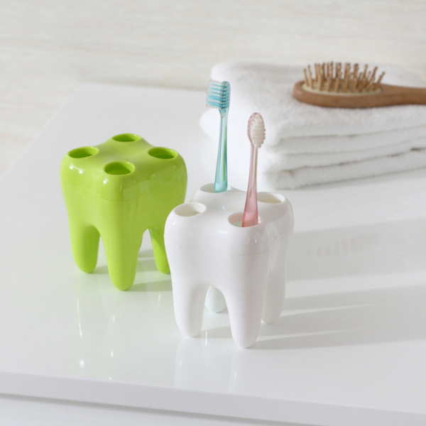 Teeth Shape Toothbrush Holder - 5 Hole Bathroom Organizer in Various Colors