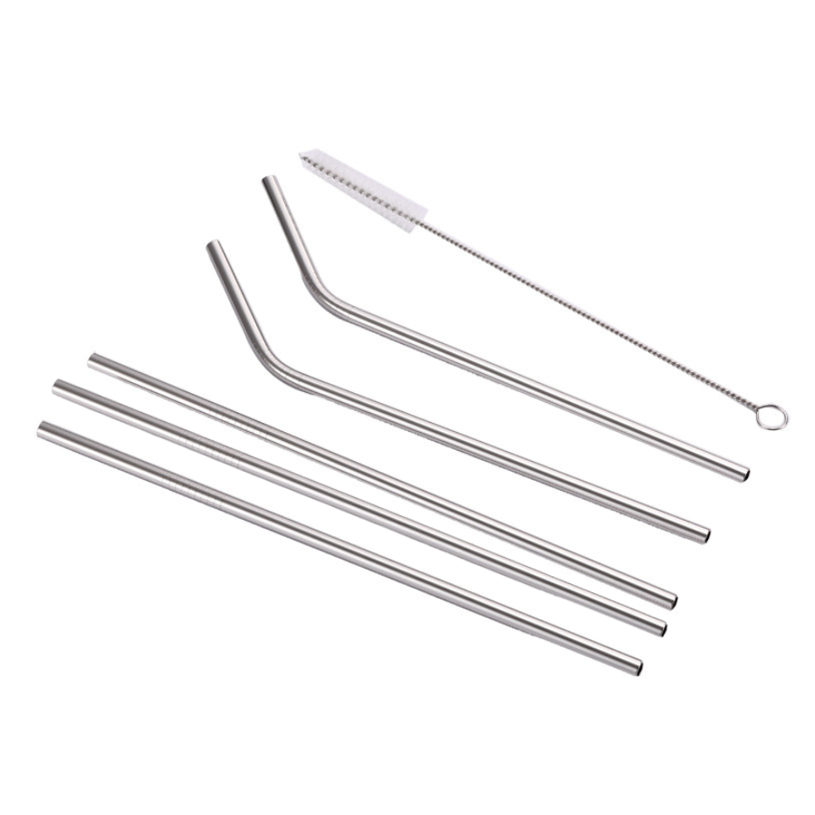 Set of 6 Pieces - Reusable Stainless Steel Drinking Straws Set - Includes Cleaning Brush - Eco-Friendly