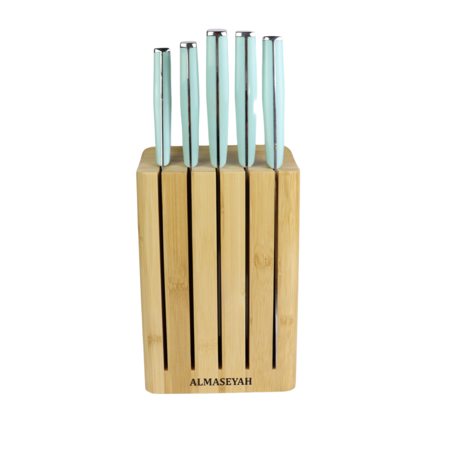 Stylish Colorful Knife Set With Bamboo Block - 5 Essential Knives For Your Kitchen