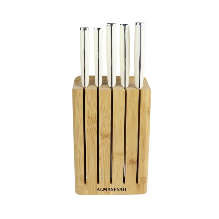 Stylish Colorful Knife Set With Bamboo Block - 5 Essential Knives For Your Kitchen