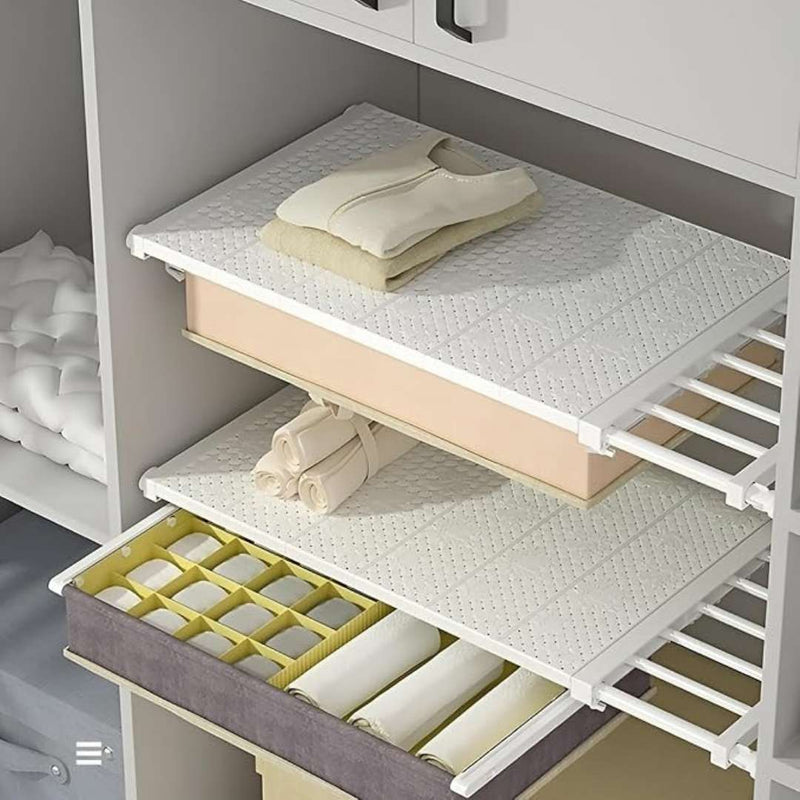Adjustable Closet Shelf Organizer – Expandable Storage Rack for Wardrobe, Kitchen & Bathroom