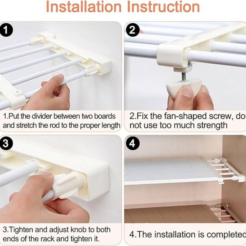 Adjustable Closet Shelf Organizer – Expandable Storage Rack for Wardrobe, Kitchen & Bathroom