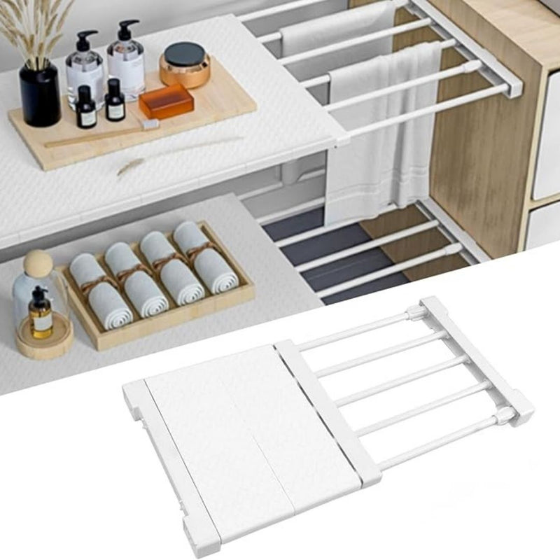 Adjustable Closet Shelf Organizer – Expandable Storage Rack for Wardrobe, Kitchen & Bathroom