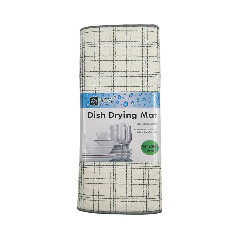 Microfiber dish drying mat 50x38 cm with white background and black grid lines, highly absorbent for kitchen countertops