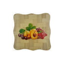 Square wooden coaster with apricot, strawberry, and cherry design, heat-resistant and non-slip, sold as a single piece