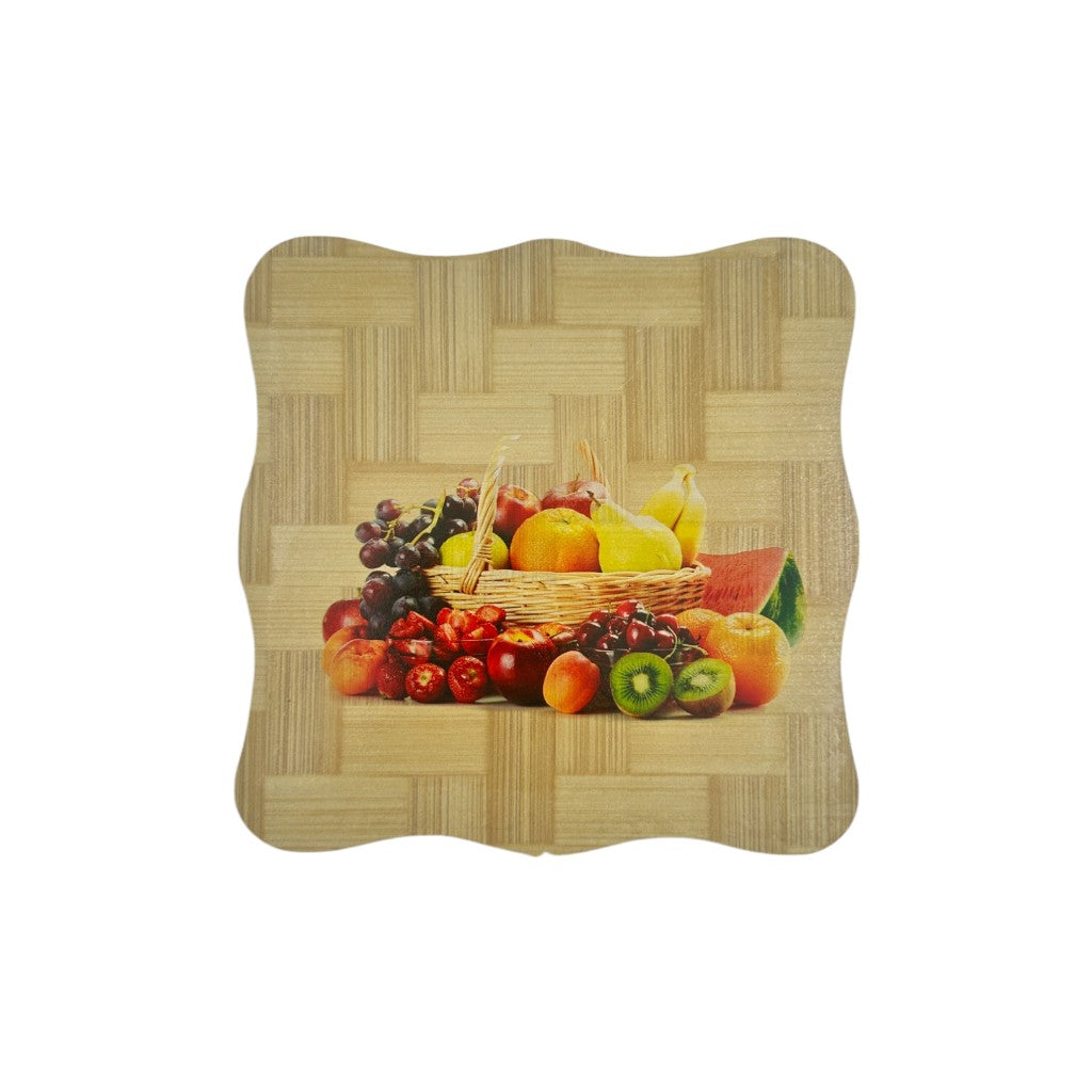 Wooden drink coaster with colorful fruit design, heat-resistant and non-slip surface, sold by 1 piece for kitchen or table