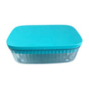 Acrylic ice cube storage box with turquoise lid and matching scoop, perfect for organized freezer use | Cupindy