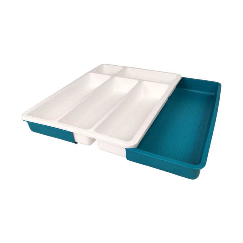 White and blue plastic tray on a white background