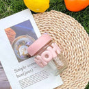 Trendy glass drinking cup with straw, soft grip, and cute look