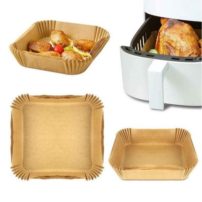 Set of 50 disposable air fryer paper liners in square and round shapes, oilproof | Cupindy