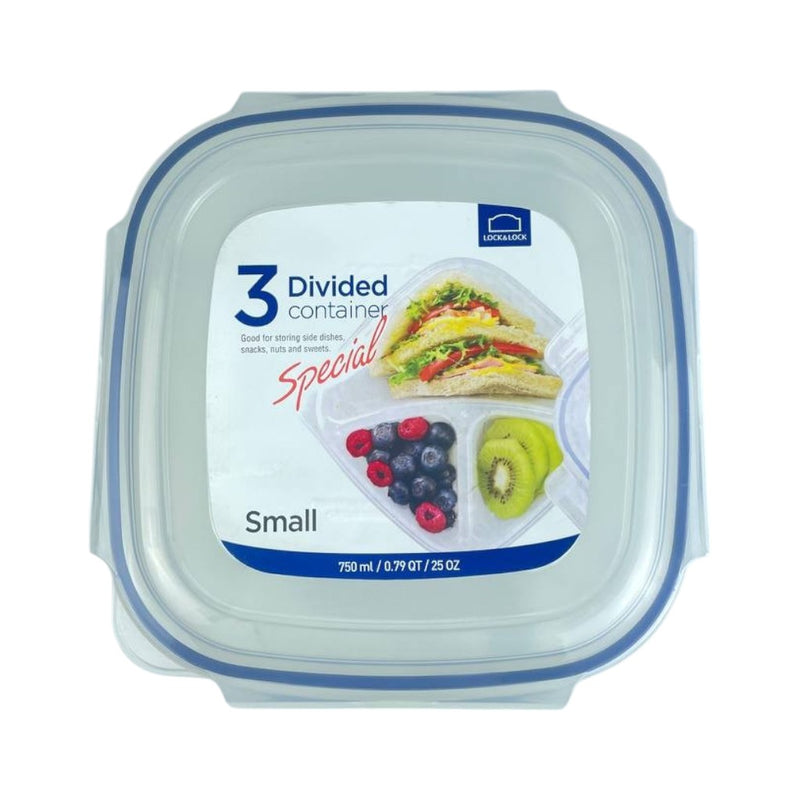 Lock & Lock Airtight Food Storage Container With 3 Divided Compartments, BPA-Free, Durable, 750 ml Capacity