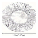 Clear crystal ring with measurements on a white background