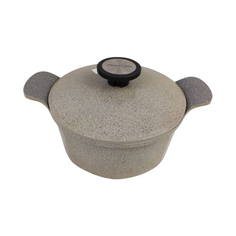 Stone-textured cooking pot with a lid on a white background