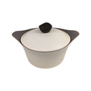 White pot with black lid on a white background