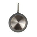 Gray frying pan with a handle on a white background