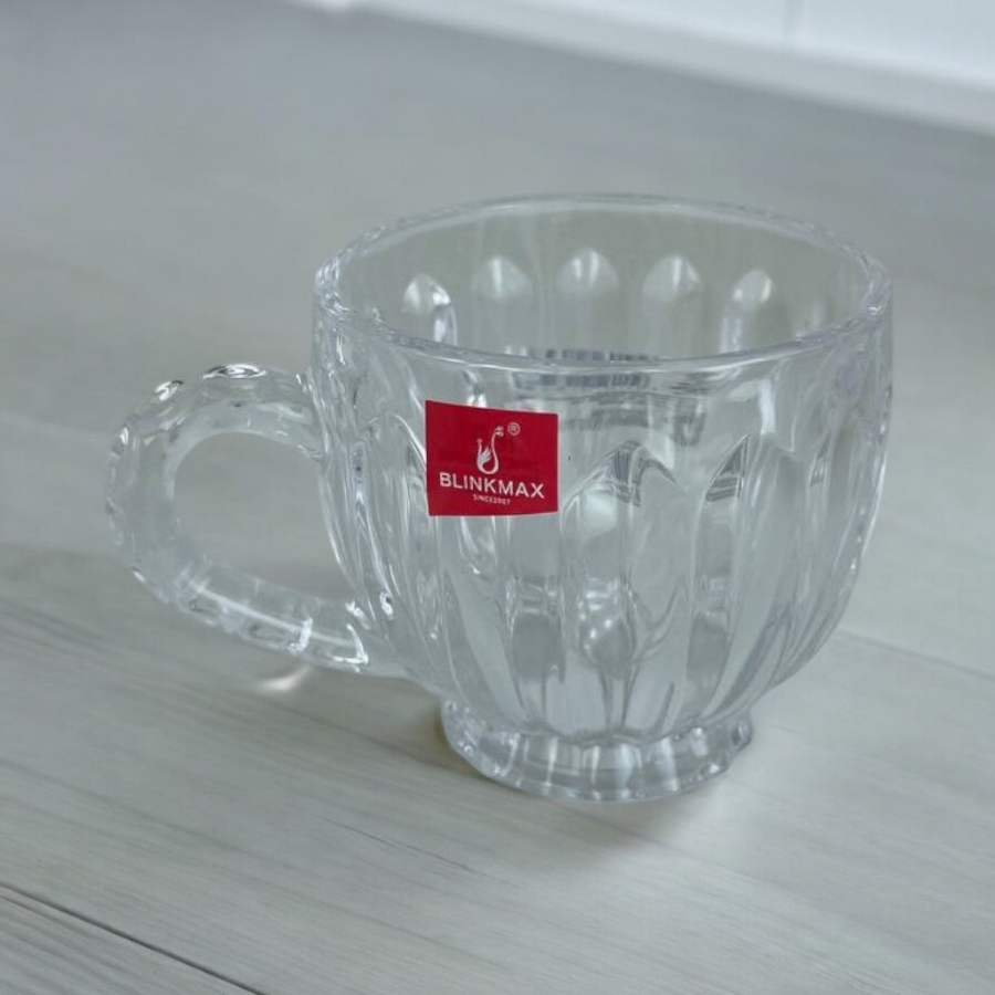 Blinkmax 185ml Glass Mug Set Of 6 - Elegant Textured Design With Curved Handle