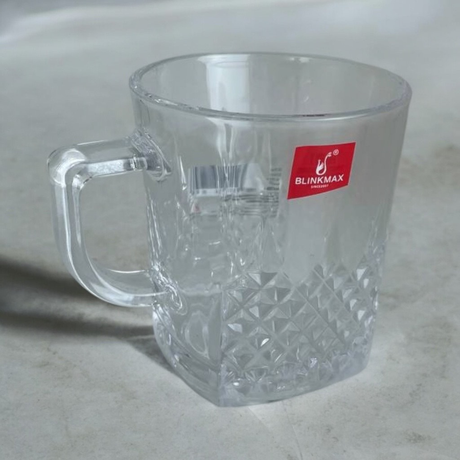 Blinkmax Glass Mug Set Of 6 With Diamond Pattern Design – Durable And Stylish 260ml Capacity For All Beverages