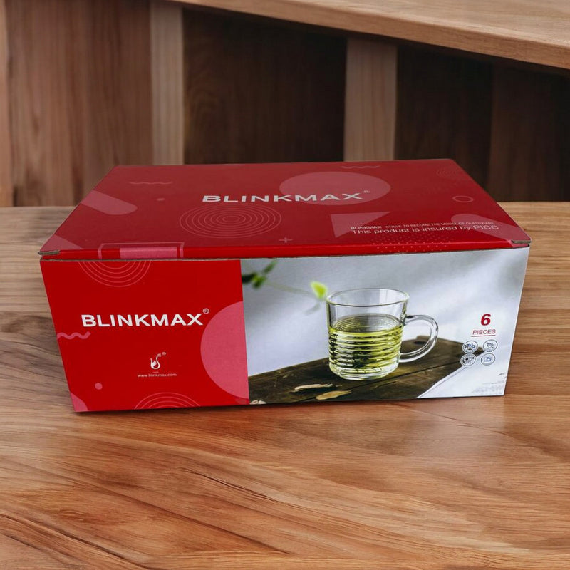 Blinkmax Glass Mug Set Of 6 – 235 ml Classic Design With Handle