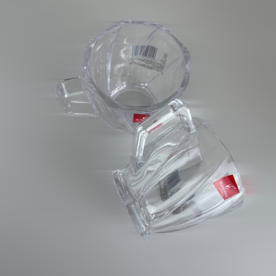Blinkmax 221ml Glass Mug Set Of 6 - Spiral Design With Angular Handle