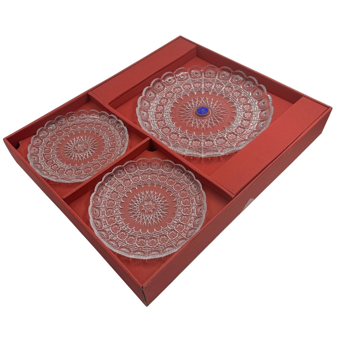 City Glass Bohemia 7-Pcs Serving Set - Crystal-Look Dessert Plates & Tray