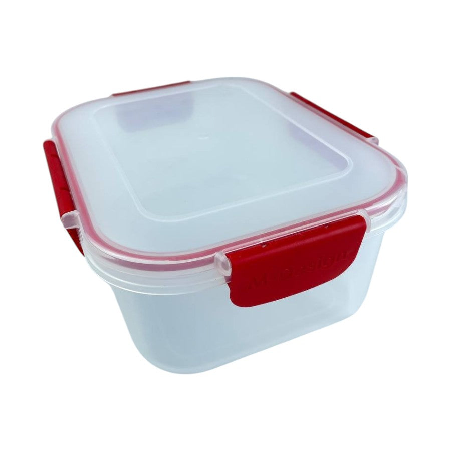 Clear rectangular plastic food container with airtight lid and red locking clips, ideal for storage and freshness | Cupindy