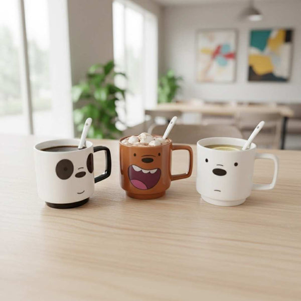 3 photo coffee mug Cartoon Bear Ceramic Mug Set – 3 Pcs With Spoon