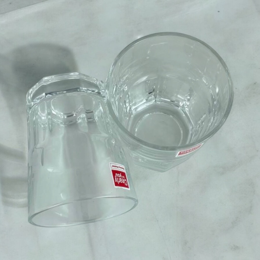 Danny Home Casablanca transparent glass tumblers with thick base and faceted sides, 285ml, perfect for juice and daily drinks