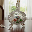 City Glass Bohemia Candy Dish - 900ml Footed Glass Bowl with Lid, Faceted Design