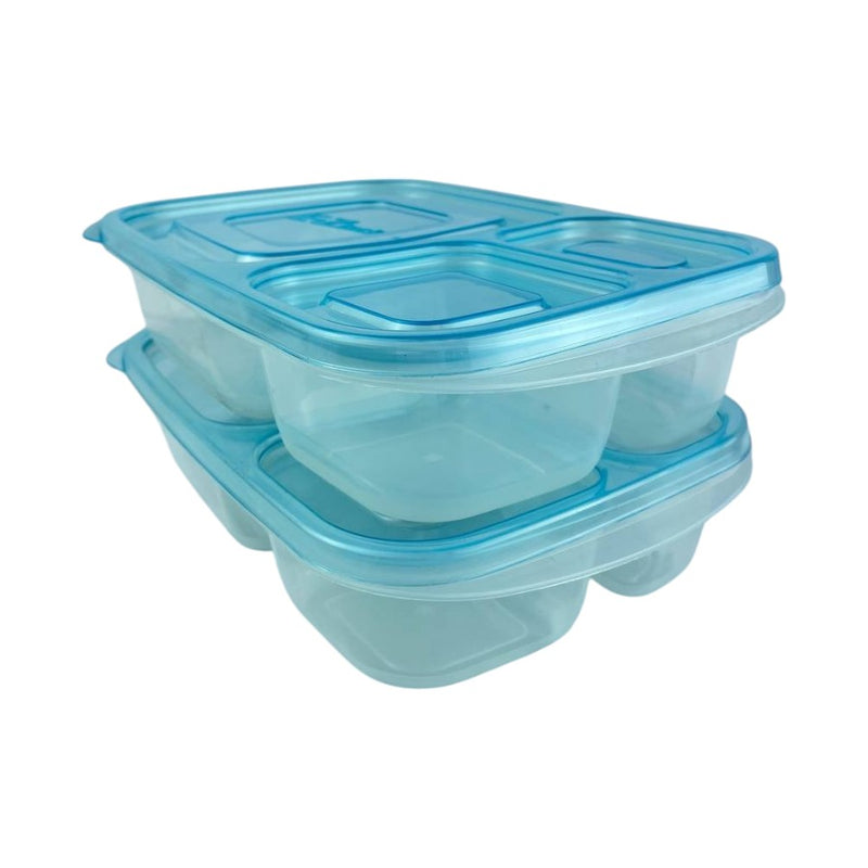 Set of two E-Z Lock food containers with blue lids and three compartments each for organized meal prep and storage | Cupindy