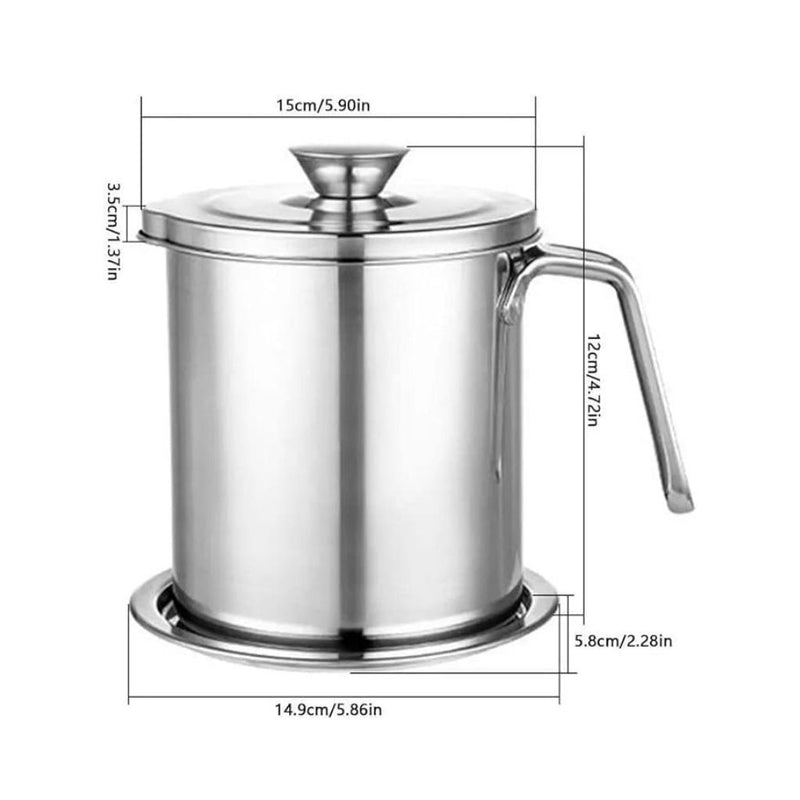 Stainless Steel Oil Storage Pot With Fine Mesh Strainer & Lid – Grease Container For Kitchen Use