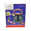 Box of a kettle with wooden handle on a white background