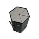 Black geometric container with a gray fabric interior on a white background