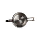 Stainless steel pot with lid on a white background