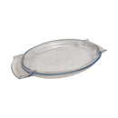 Clear plastic lid with blue sealing edge on a white background