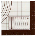 Baking mat with temperature chart and measurements on a white background