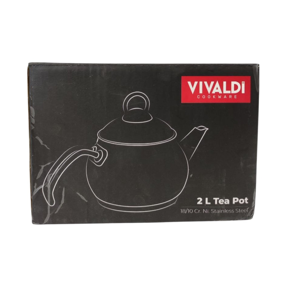 Vivaldi 2L Stainless Steel 18/10 Teapot | Golden Handles