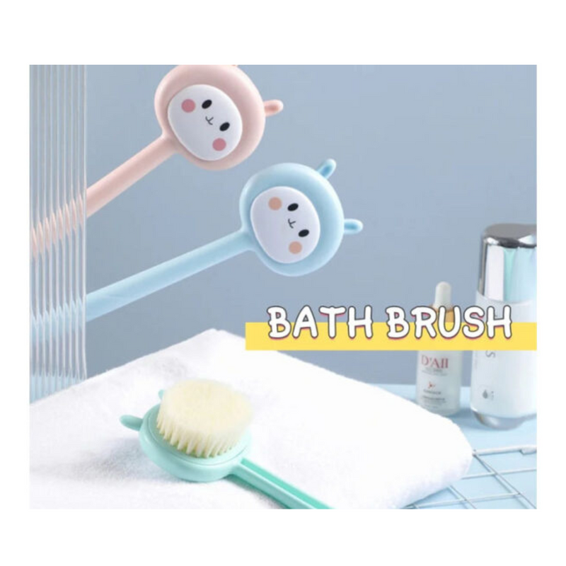 Cute Cartoon Bath Brushes in Pink, Blue, and Green – Long Handle Soft Scrubbers for Kids and Baby Skincare – Cupindy