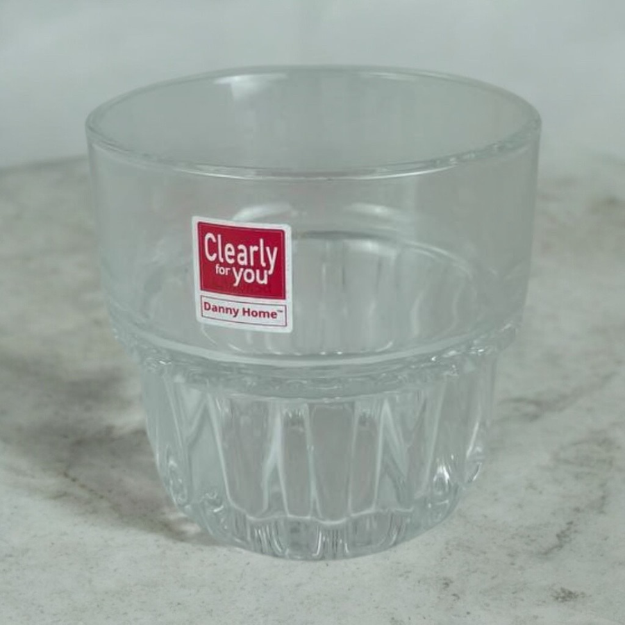 Danny Home Baharla Glass Tumbler Set Of 6 - 248ml Transparent Cups With Vertical Textures