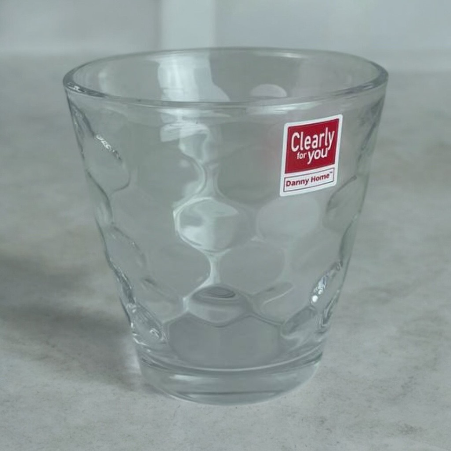 Close-up of Danny Home Sevgilier tumbler, 270ml glass with bubble-textured transparent design for stylish drinks