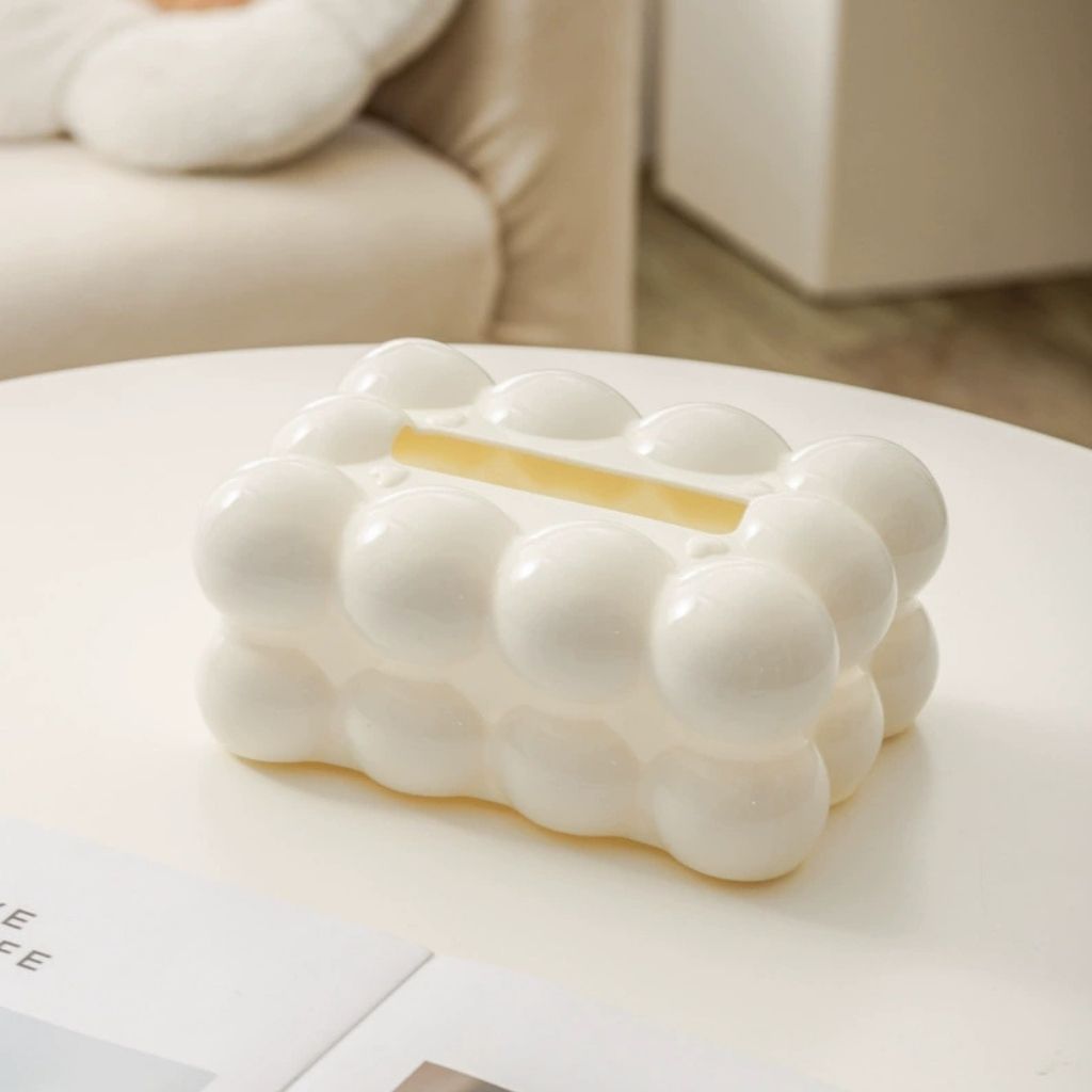 Modern Bubble Tissue Box Cover – Black & White Glossy Decorative Holder For Napkins Or Tissues