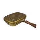 Gold-colored case with a brown handle on a white background