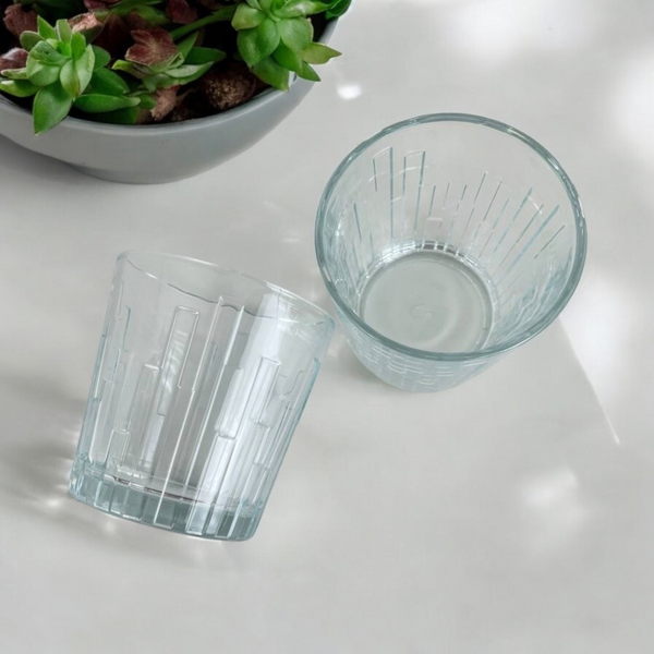 Pasabahce Scala 300ml Glass Tumblers With Textured Design – Two Cups On White Surface